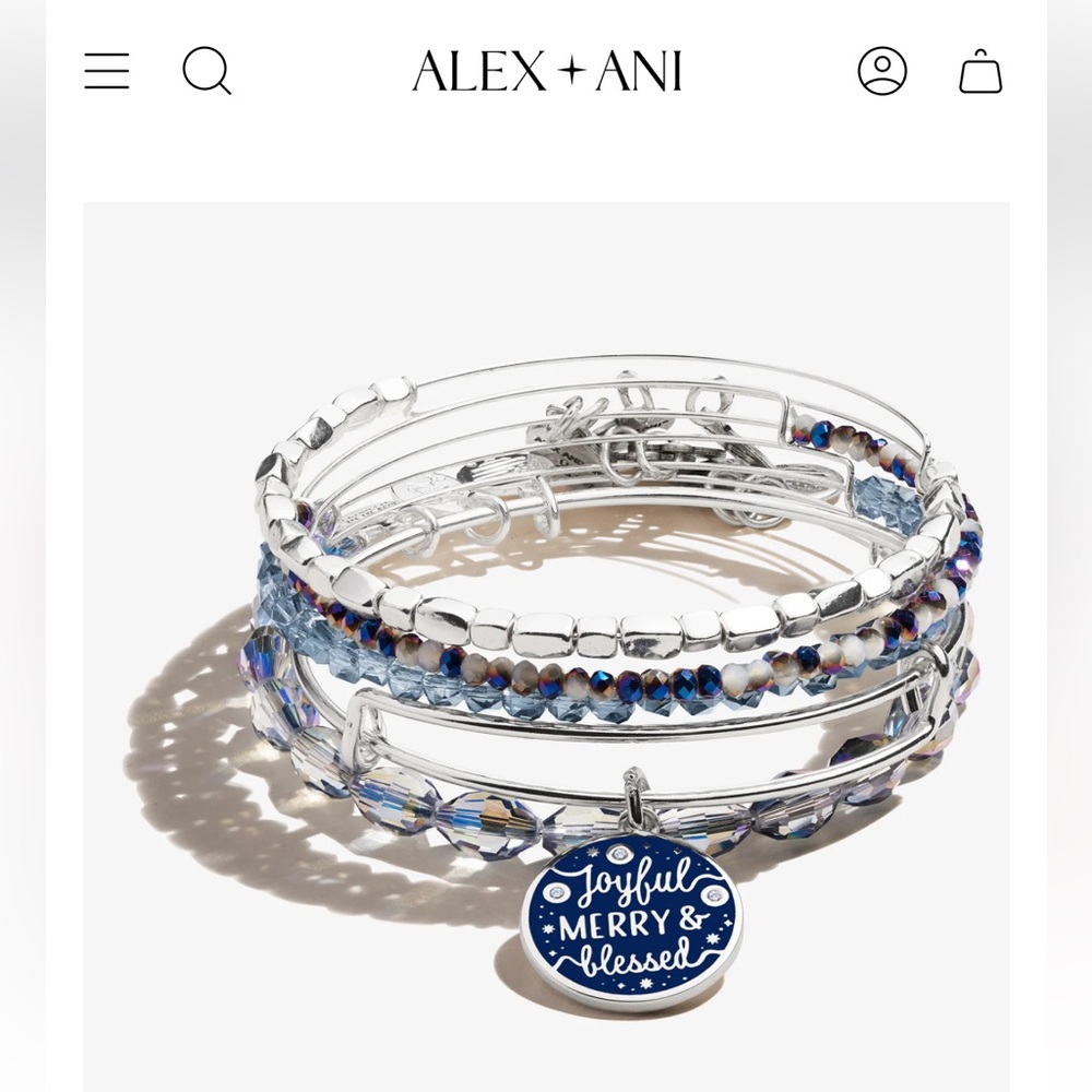 Alex and Ani Joyful Merry Blessed bracket set in Blue